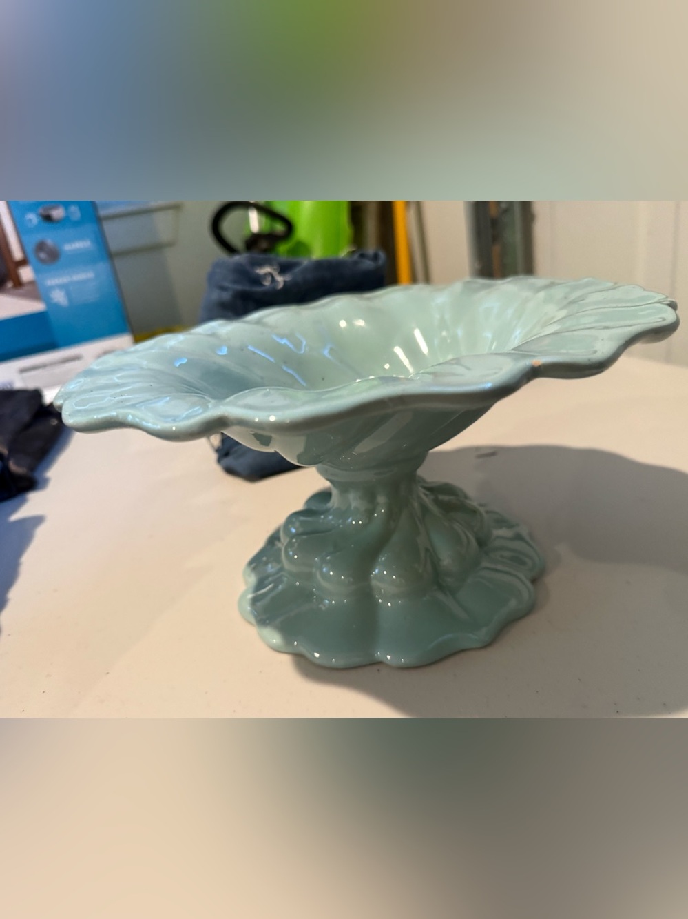 Seafoam Green Ceramic Compote Dish